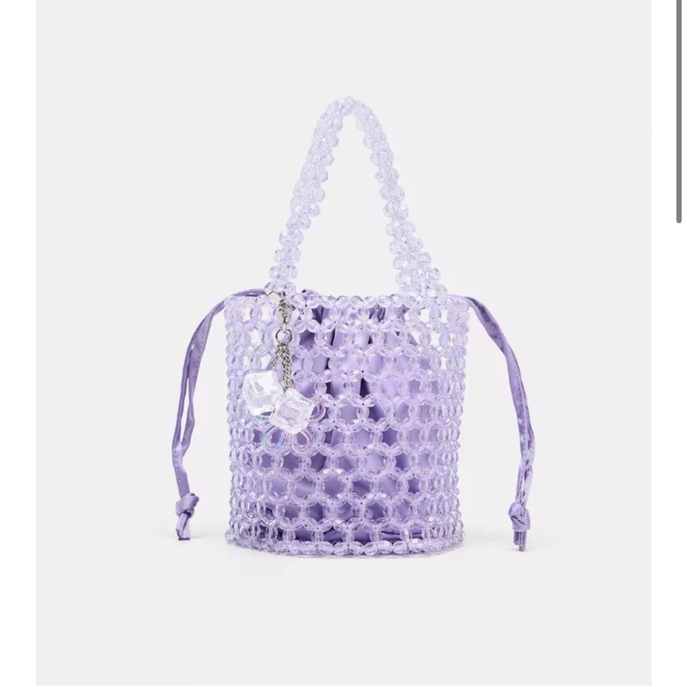 Zara Purple Lilac Violet BEADED CYLINDRICAL BUCKET BAG